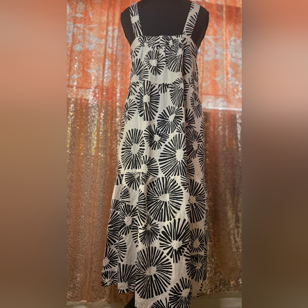 LOFT Black and White Firework A-Line Maxi Sundress Resort Wear